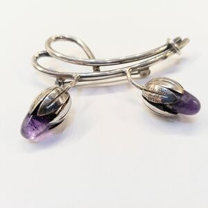 MARICELA Vintage Sterling Silver Amethyst Flower Brooch